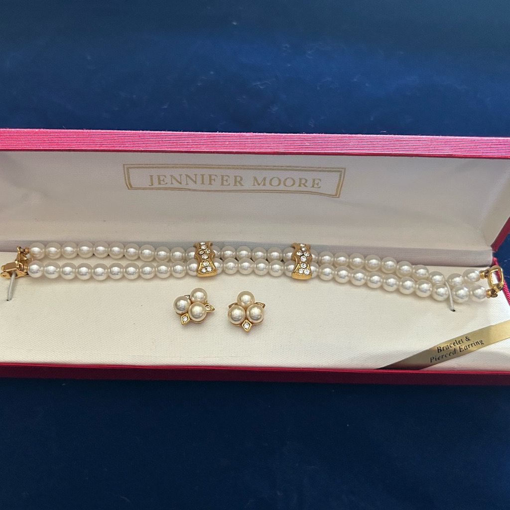Jennifer Moore Vintage Bracelet Multi Double Strand Pearl Beaded & Earrings